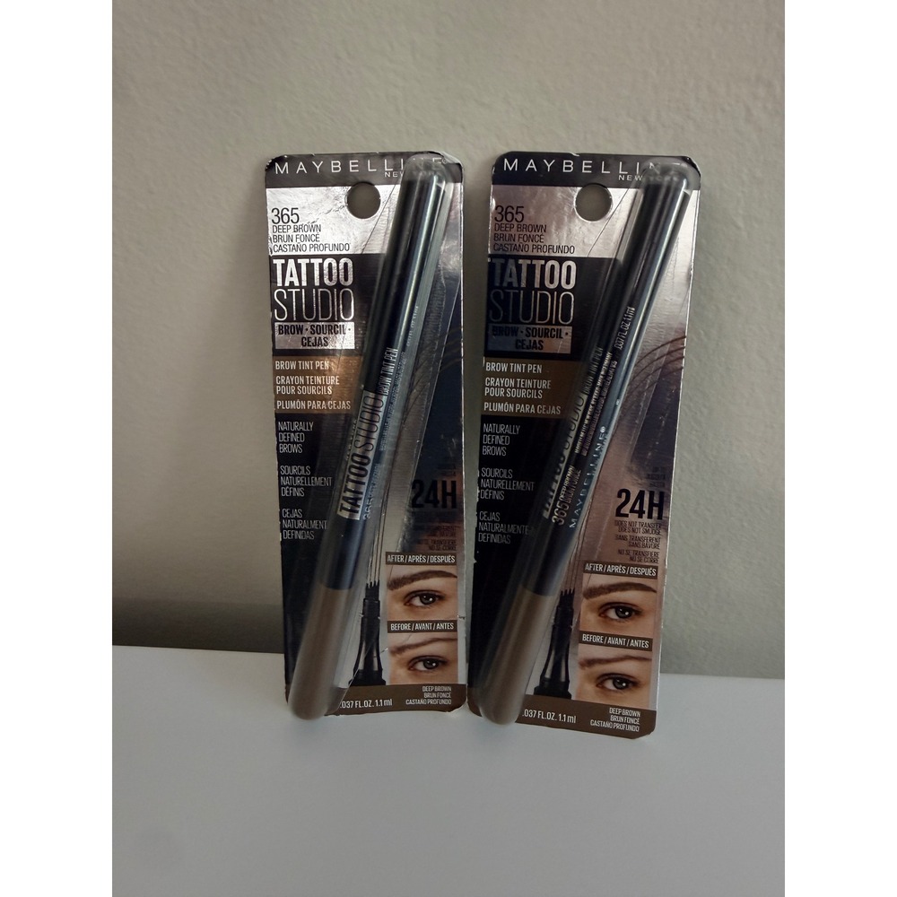 Maybelline Tattoo Studio Brow Tint Pen Women 2 Pack 365 Deep Brown 24H NWT